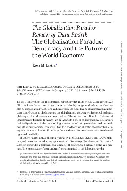 Pdf The Globalization Paradox Review Of Dani Rodrik The