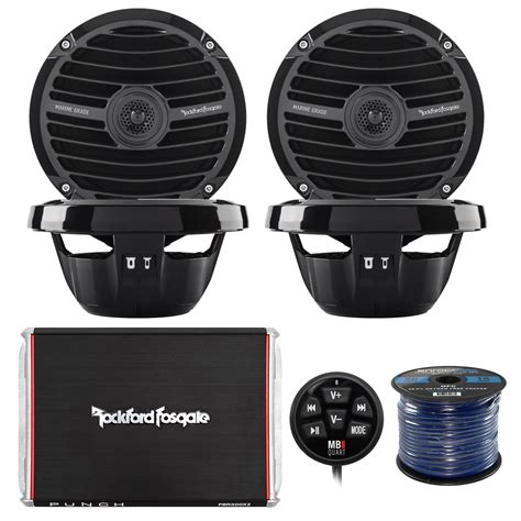 Marine Speaker And Amp Combo Of 4x Rockford Fosgate Rm0652 6 5 Marine Audio Speakers Bundle