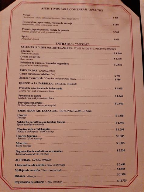 Menu At Don Julio Steakhouse Buenos Aires Guatemala