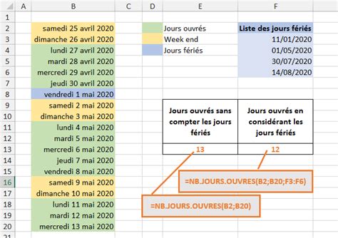 Ntroduire Imagen Formule Excel Nombre De Jours Ouvr S Entre Deux