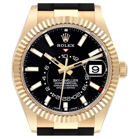 Rolex Sky Dweller Yellow Gold Black Dial Oysterflex Mens Watch