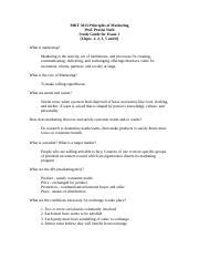 MKT 3013 Principles Of Marketing Exam 1 Study Guide2 Doc MKT 3013