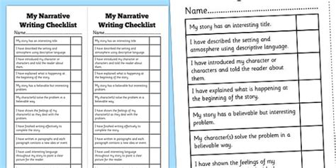 Narrative Writing Checklist Grade