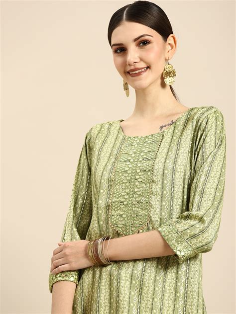 Buy Anouk Women Green Ethnic Motifs Foil Printed Gotta Patti Kurta