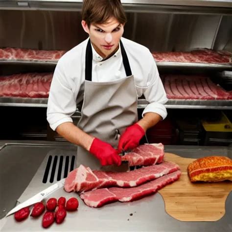 Ashton Kutcher As A Butcher Wearing A Bloody Apron Stable Diffusion