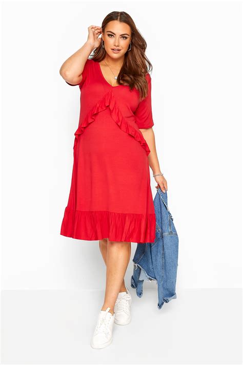 Red Jersey Frill Smock Dress Yours Clothing