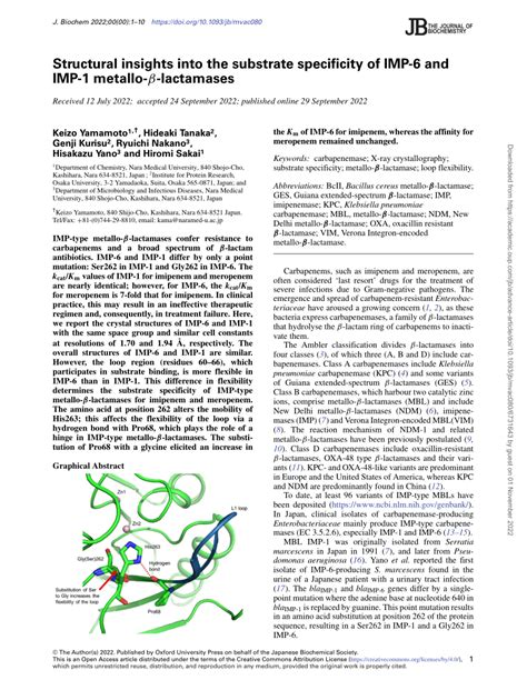 PDF Structural Insights Into The Substrate Specificity Of IMP 6 And