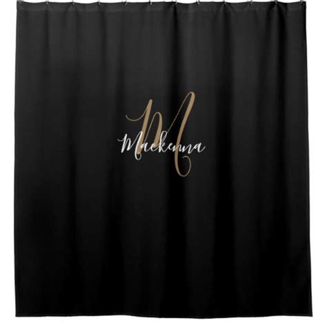 Elegant Modern Black Gold Monogram Script Name Shower Curtain Zazzle