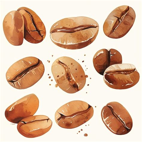 Premium Photo A Set Of Coffee Beans Watercolor Illustration