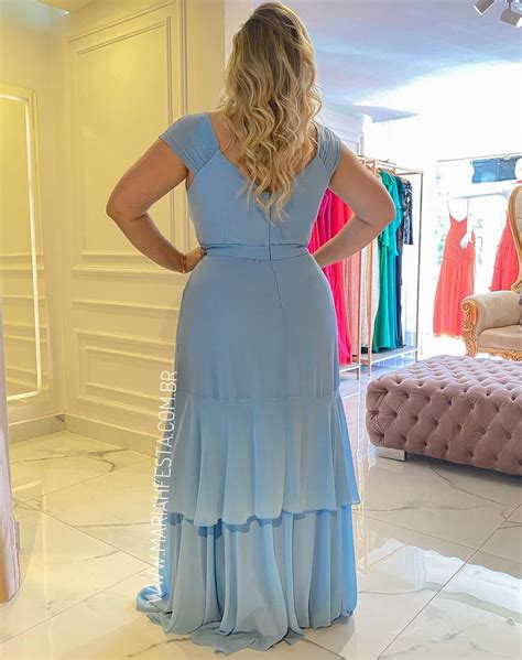 Vestido Azul Serenity Semi Sereia Camadas Mariah Soyar Plus