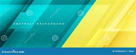 Turquoise And Yellow Modern Abstract Wide Banner With Geometric Shapes