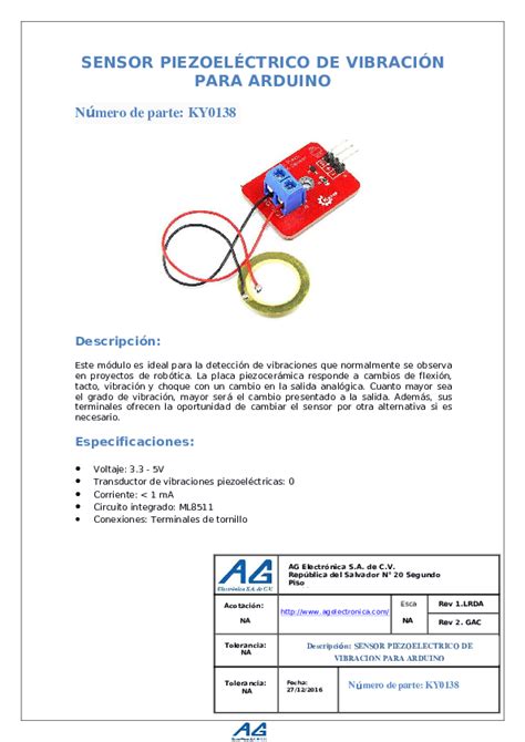 Pdf Sensor PiezoelÉctrico De VibraciÓn Para Arduino Número De Parte Ky0138 Na