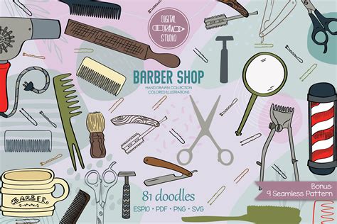 Colored Barber Shop Vintage Beauty Salon Hairdresser Doodles By