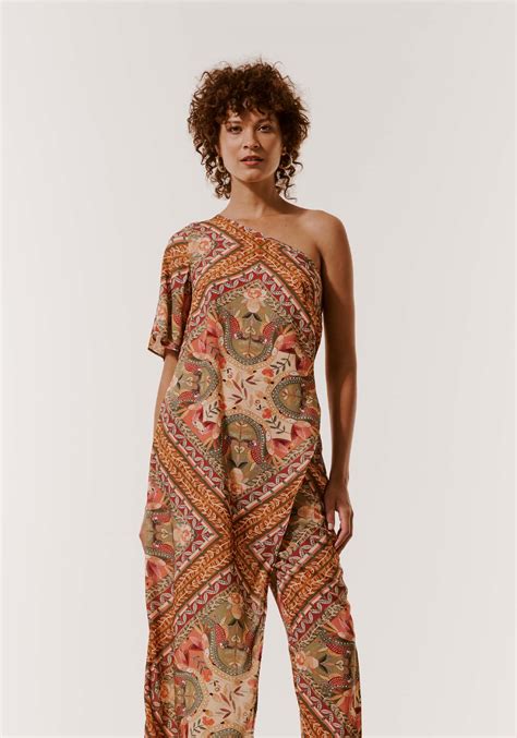 Veste Ombro Só Assimétrico Estampado Lenço Ipê CaCay Carioca Brasileira e Latina