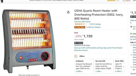 Usha Quartz Room Heater With Overheating Protection Ivory