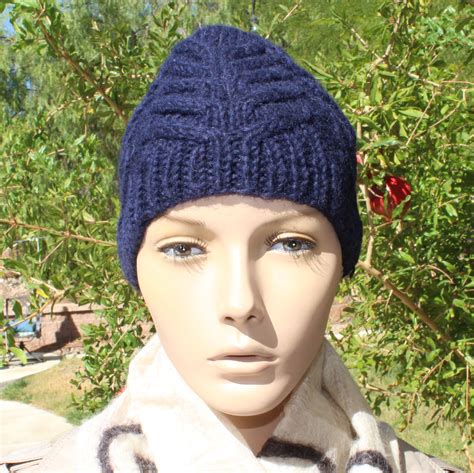 Knit Winter Hat Hand Knitted Beanie Blue Hats Warm Winter Beanie