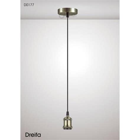 Deco D0177 Dreifa Single Light Ceiling Suspension Kit In Antique Brass Finish With Black Braided