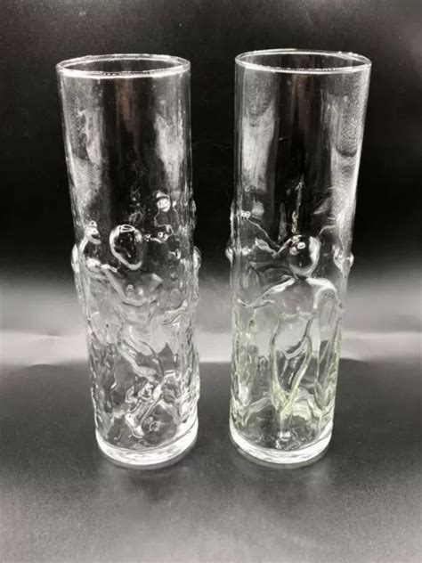 PAIR LIBBEY GLASS 3D Nude Muscle Man Lady Silhouette Tumblers Vases