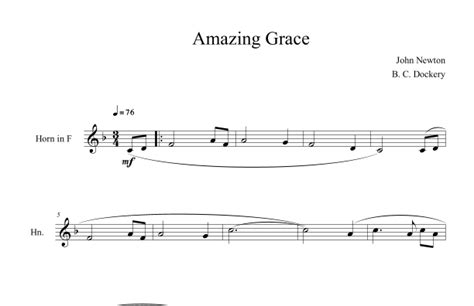 Amazing Grace Solo French Horn Arr B C Dockery By John Newton Sheet Music For French Horn