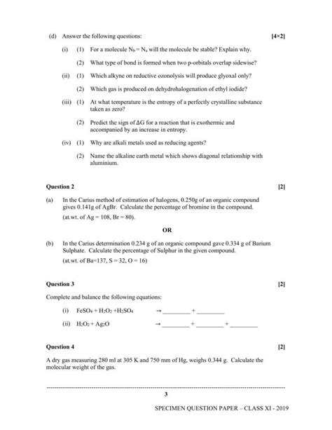 Isc Class 11 Specimen Chemistry Sample Paper Indcareer Schools