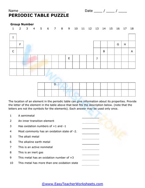 Periodic Table Puzzle Easy By Scorton Creek Publishing Kevin Cox