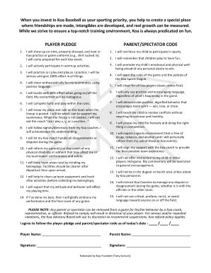 Fillable Online Koasports Travel Baseball Player Pledge Code Of