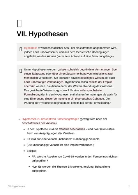 Folo Kapitel Hypothesen Zusammenfassung Vii Hypothesen