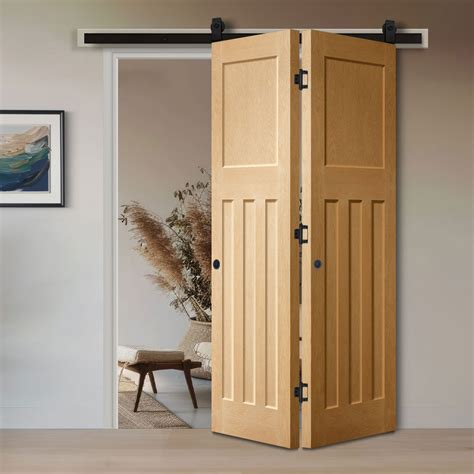 Spaceeasi Top Mounted Black Folding Track And Double Door Dx Oak Panel