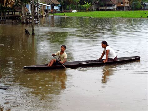 Amazon River, Peru - 12 May 2011: Indian Village on Amazon River, Peru ...