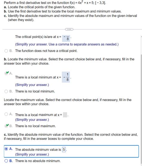 Solved Perform A First Derivative Test On The Function Chegg