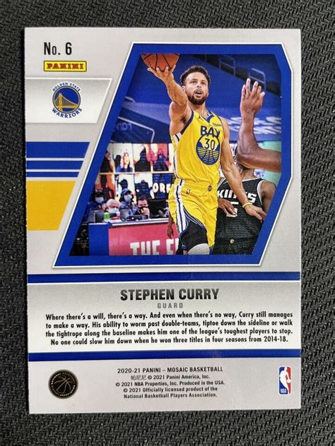 Stephen Curry 2020 21 Panini Mosaic Will To Win Insert 6 Warriors