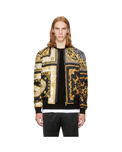 Versace Silk Black And Gold Medusa Bomber Jacket For Men Lyst