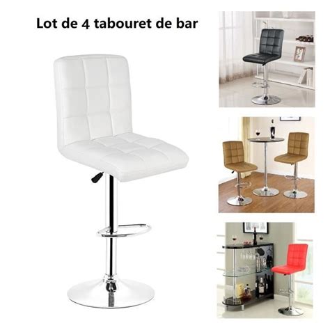 4 X Tabouret de bar pour salle à manger Siège en similicuir Blanc et