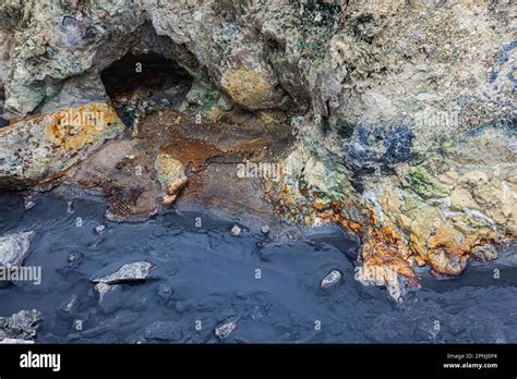 Natural Hot Spring Steaming With Colorful Soil And Water In The