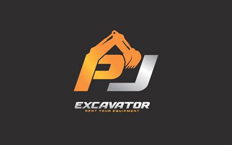 PJ Logo Excavator For Construction Company Heavy Equipment Template