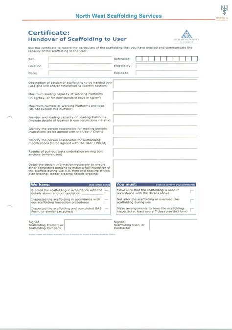 Handover Certificate Template