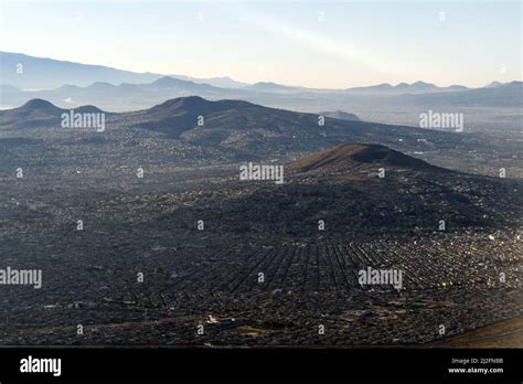 Mexico City Area Aerial View Panorama From Airplane Landscape Stock