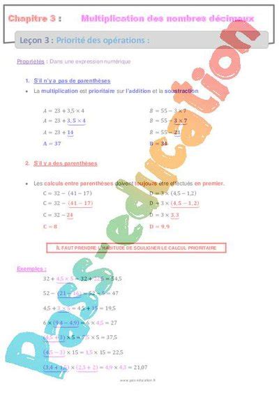 Priorit Des Op Rations Me S Quence Compl Te Pdf Imprimer Par