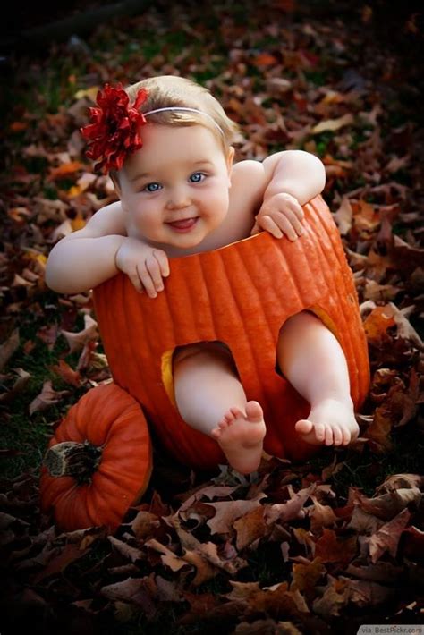 Super Cute Baby Inside Pumpkin With Big Smile Photo Idea