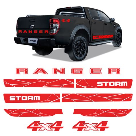 Kit Faixas Ranger Storm 2020 4x4 Adesivos Lateral E Traseiro