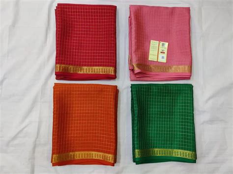 Multicolor Plain Pure Mysore Silk Sarees 6 3 M With Blouse Piece At