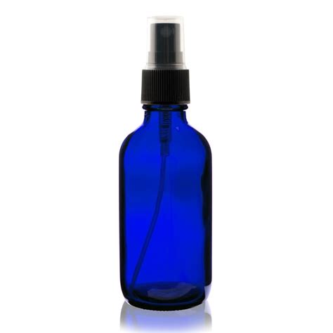 4 Oz Boston Round Glass Bottle Cobalt Blue W Black Fine Mist Sprayer