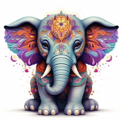 Elefante De Colores Brillantes Con Cabeza Ornamentada Y Colmillos