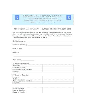 Fillable Online Rbkc Gov Servite R C Primary School Royal Borough Of