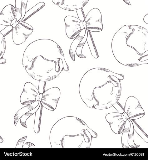 Outline Cake Pops With Bow Seamless Pattern Vector Image