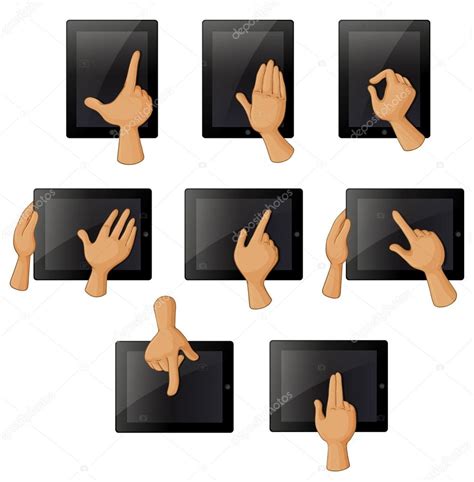 Diferentes Gestos De La Mano Cuando Se Utiliza Un Gadget Vector