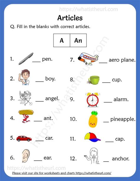 Worksheet On Articles With Answers Grade 1 English Worksheets For