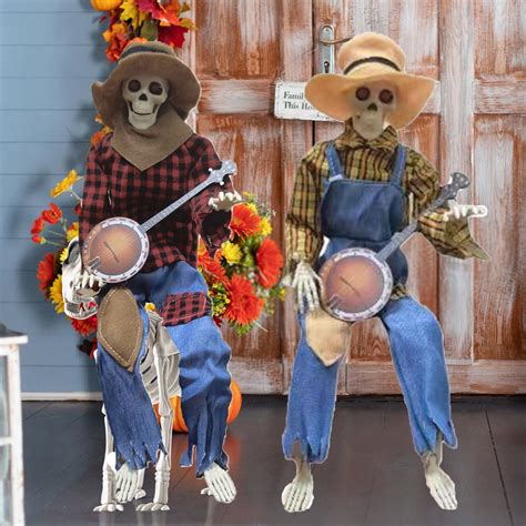 2 Pcs Halloween 512 Banjo Playing Skeletons Spooky Animated