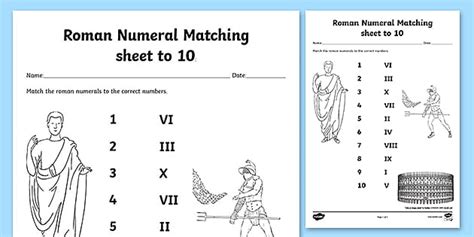 Roman Numerals 1 10 Matching Worksheet Twinkl