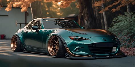 Autumn Drive Mazda Miata With Wide Body Kit And Glossy Green